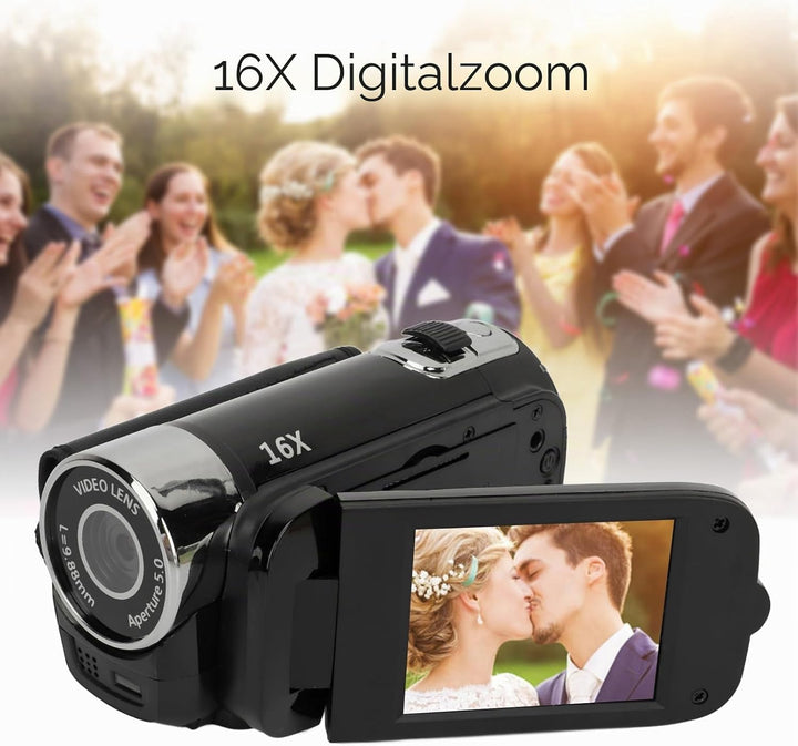 D90 16MP Digitalkamera mit 1080P Full-HD-Videofunktion, 2,4 Zoll drehbarem Display, 16-fach Zoom, Fi