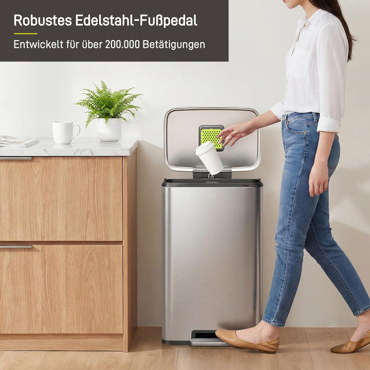 EKO Madison 50l Mülleimer Küche, Tretmülleimer mit Geruchsfach und Inneneimer, Mistkübel mit Soft-Cl
