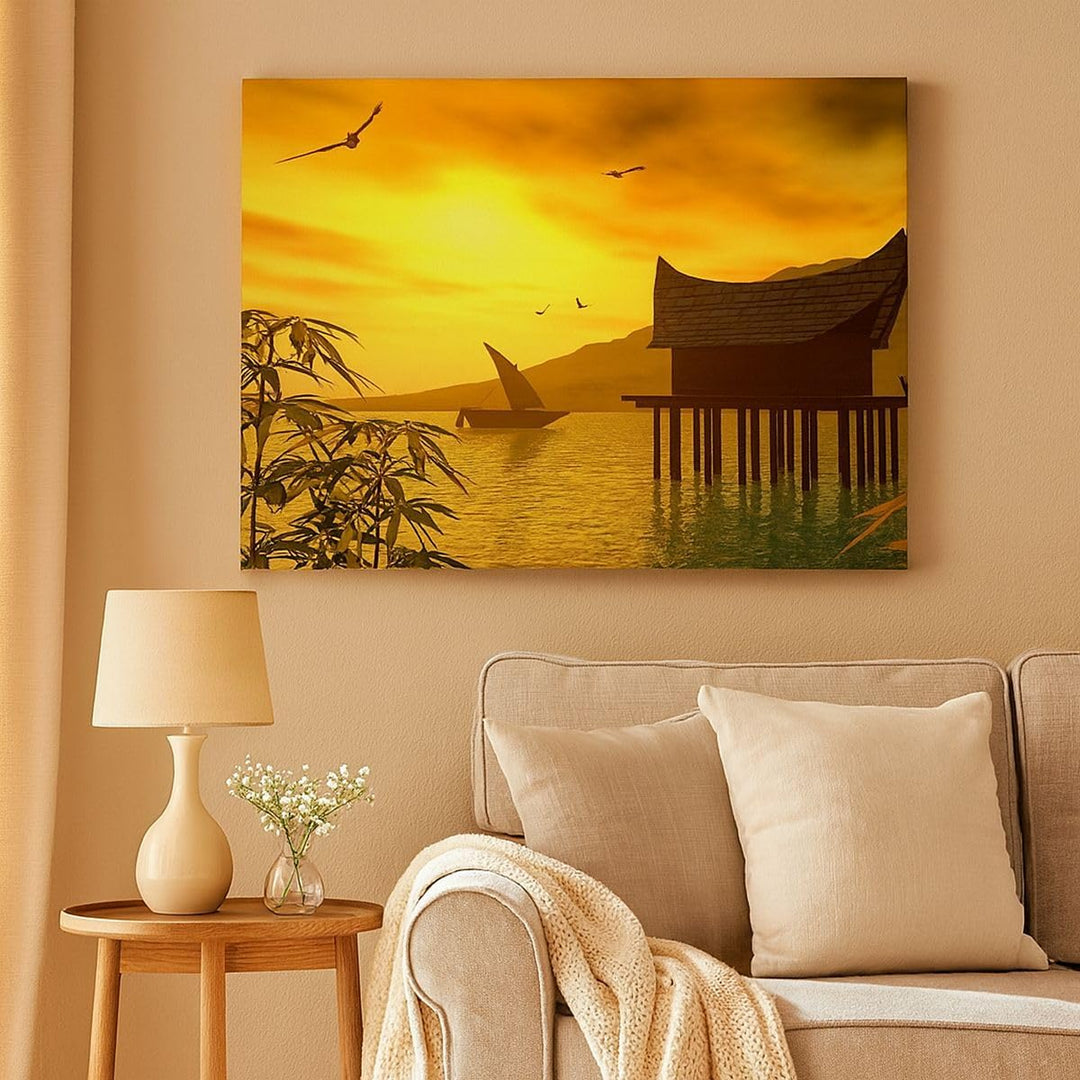 ARTTOR Bilder auf Leinwand Asien Berg Meer Felsen Leinwandbild 70x50cm Wandbilder Dekoration Wohnzim