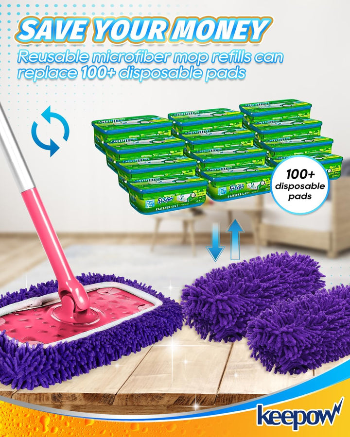 KEEPOW 12 Stück für Swiffer Feuchte Bodentücher - 6 Farben, Zoniert für den Einsatz, Chenille-Materi