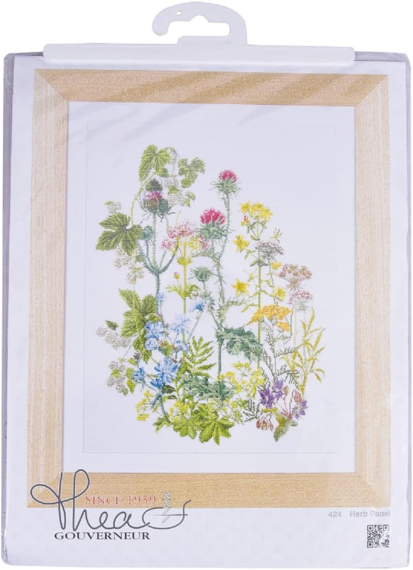 Thea GOUVERNEUR Since 1959 424 Linen Kreuzstich-Set Kräuter auf Leinen, 34,9 x 46 cm, 36 Stück, Mehr