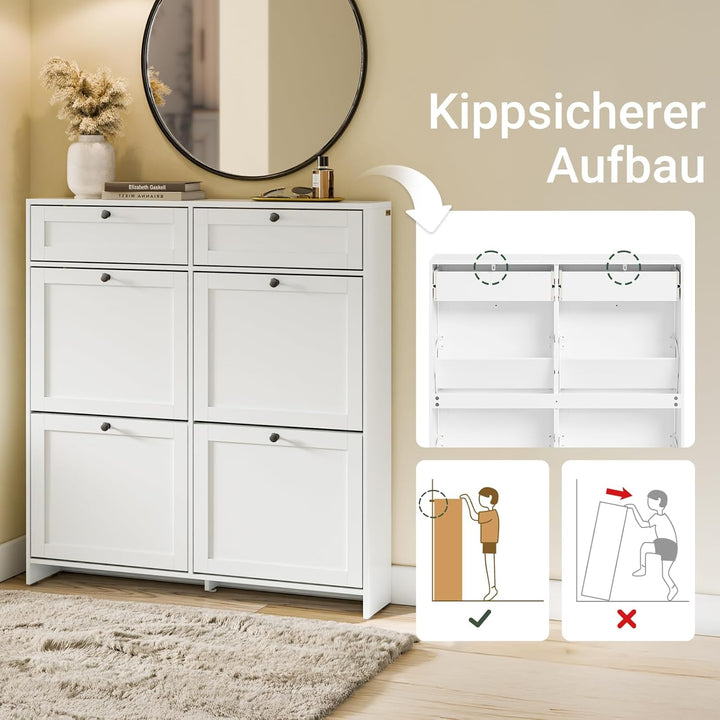 SoBuy Schuhkipper Schmal Schuhschrank Weiss, Modernes Schuhregal für Flur, Platzsparend mit 12 Paar