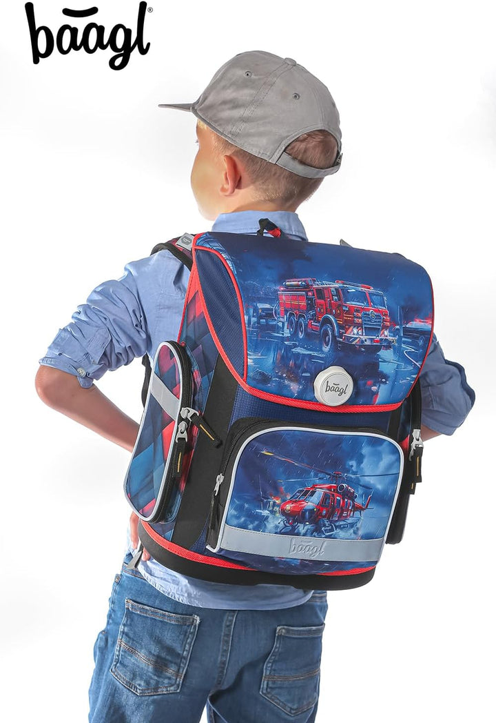 Baagl Schulranzen Jungen Mädchen Set 3 Teilig, Ergo Schultasche für 1. Klasse, Ergonomische Grundsch
