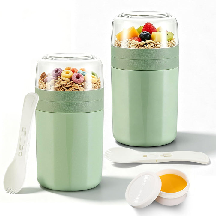 Bocguy 2 Stück Müslibecher To Go, 770ML Joghurt To Go Becher, PP-Material Porridge Becher Tragbar, 3