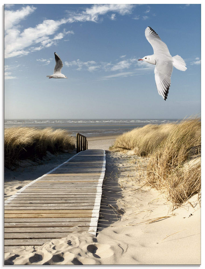 ARTland Glasbilder Wandbild Glas Bild einteilig 60x80 cm Hochformat Strand Meer Nordsee Küste Möwen