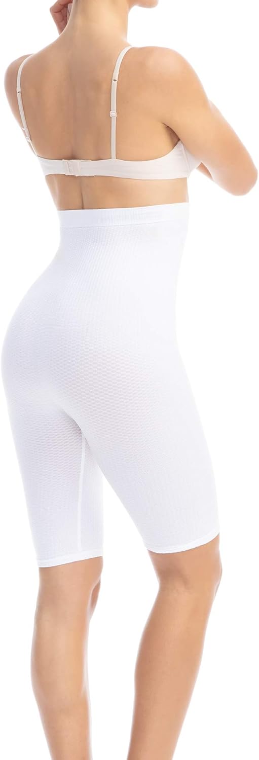 FarmaCell 113 Shorts Hohe Taille, massierende und reduzierende Hose, Anti-Cellulite XL-XXL Weiss, XL