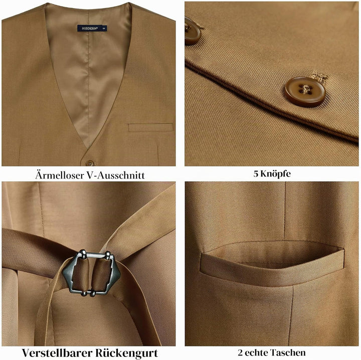 HISDERN Herren Formale Hochzeit Party Weste Baumwolle Einfarbig Weste XS Khaki, XS Khaki