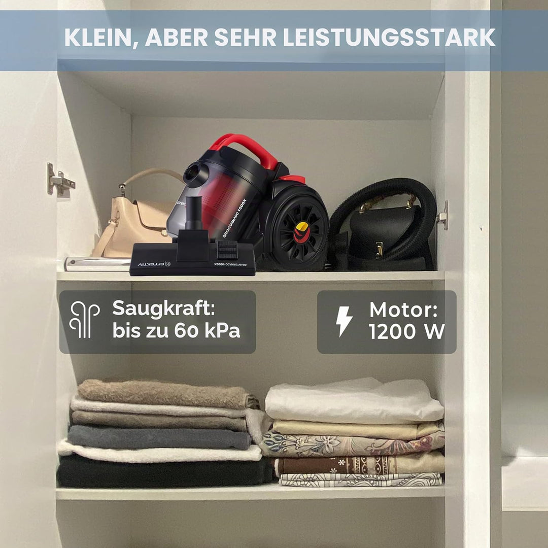 EFFEKTIV Beutelloser Staubsauger GranTornado 1000X, Cyclone 1200W Power Kompakte Bodenstaubsauger oh