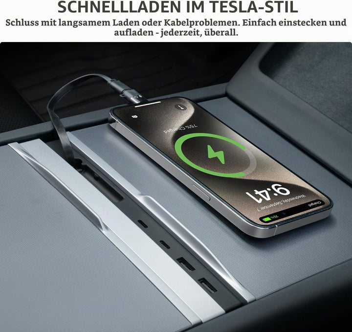 for Tesla USB Hub, 45W Retractable Hub Docking Station, Quick Charge with Cable Adapter for Model 3