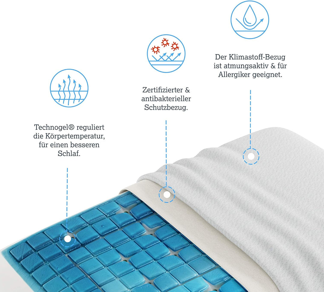 Technogel New Generation Original Deluxe Orthopädisches Nackenstütz-Kopfkissen Antibakteriell,HWS-Ge