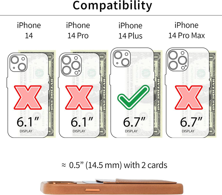 Dockem Echtleder Kartenetui für iPhone 14 Plus mit Kartenfachen und Integrierter Metallplatte zur Ma