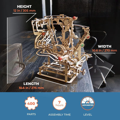 UGEARS Holz Marble Run Chain Hoist - Mechanische 3D Holzpuzzle für Erwachsene, DIY Modellbausatz für