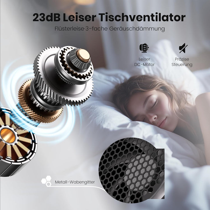 kstime Titanium-Legierungs USB Tischventilator, 100 Stufen 360° Rotation Silber, Silber