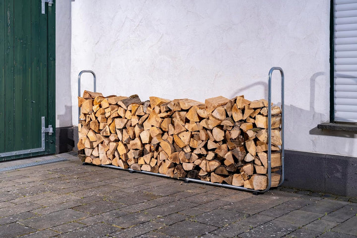 wolfcraft Stapelhilfe für Brennholz 5122000 / Verstellbare Kaminholzaufbewahrung für den Aussenberei
