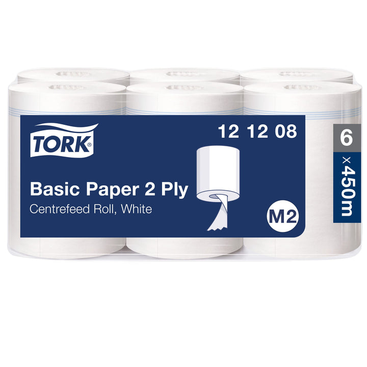 Tork Standard-Papierwischtücher mit Innenabrollung Weiss M2, Mehrzweck-Papiertücher, 6 × 121,5 m, 12