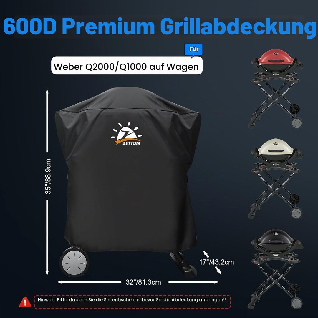 Zettum Grillabdeckung für Weber Q1000/Q2000 Serie, Grill Abdeckung für 7113 Grill Heavy Duty&amp;Wasserd