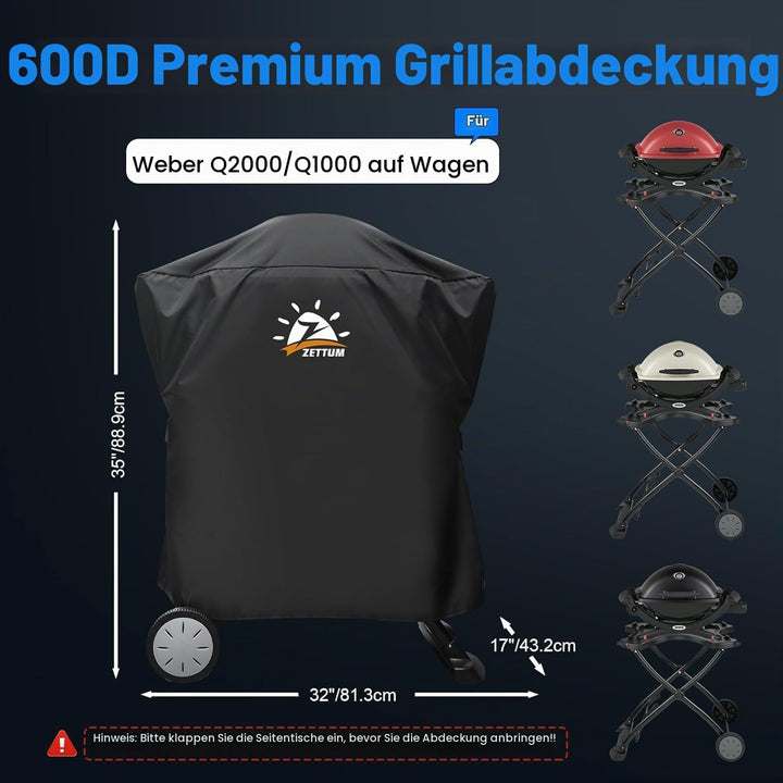 Zettum Grillabdeckung für Weber Q1000/Q2000 Serie, Grill Abdeckung für 7113 Grill Heavy Duty&amp;Wasserd