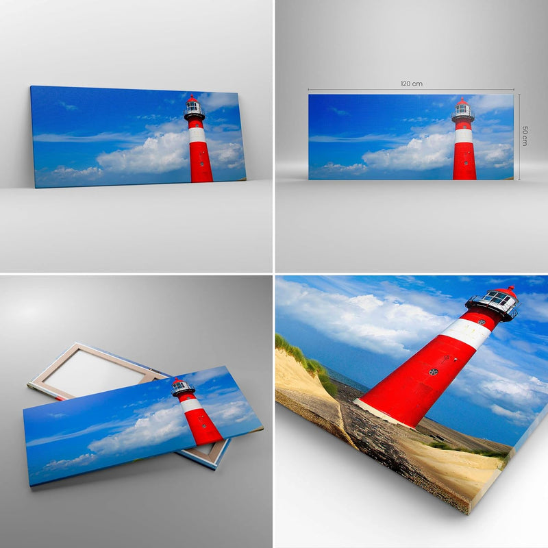 Wandbilder Dekoration Wohnzimmer Turm Leuchtturm Ozean Ufer Panorama Bilder auf Leinwand 120x50cm Le