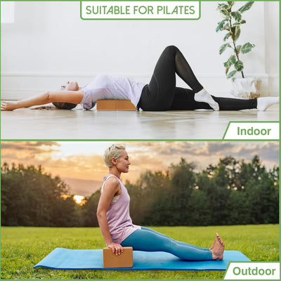 Yogablöcke Kork 2er Set - Yoga Block aus natürlichem Kork - Yogaklotz für Fitness Pilates Stretching