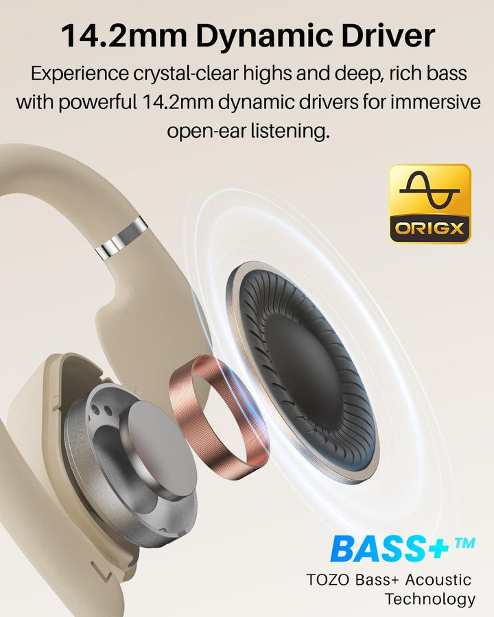 TOZO OpenWear Kabellose Bluetooth-Kopfhörer, ENC-Anrufe, 14,2mm Treiber, 38 Std Wiedergabe,LED-Anzei