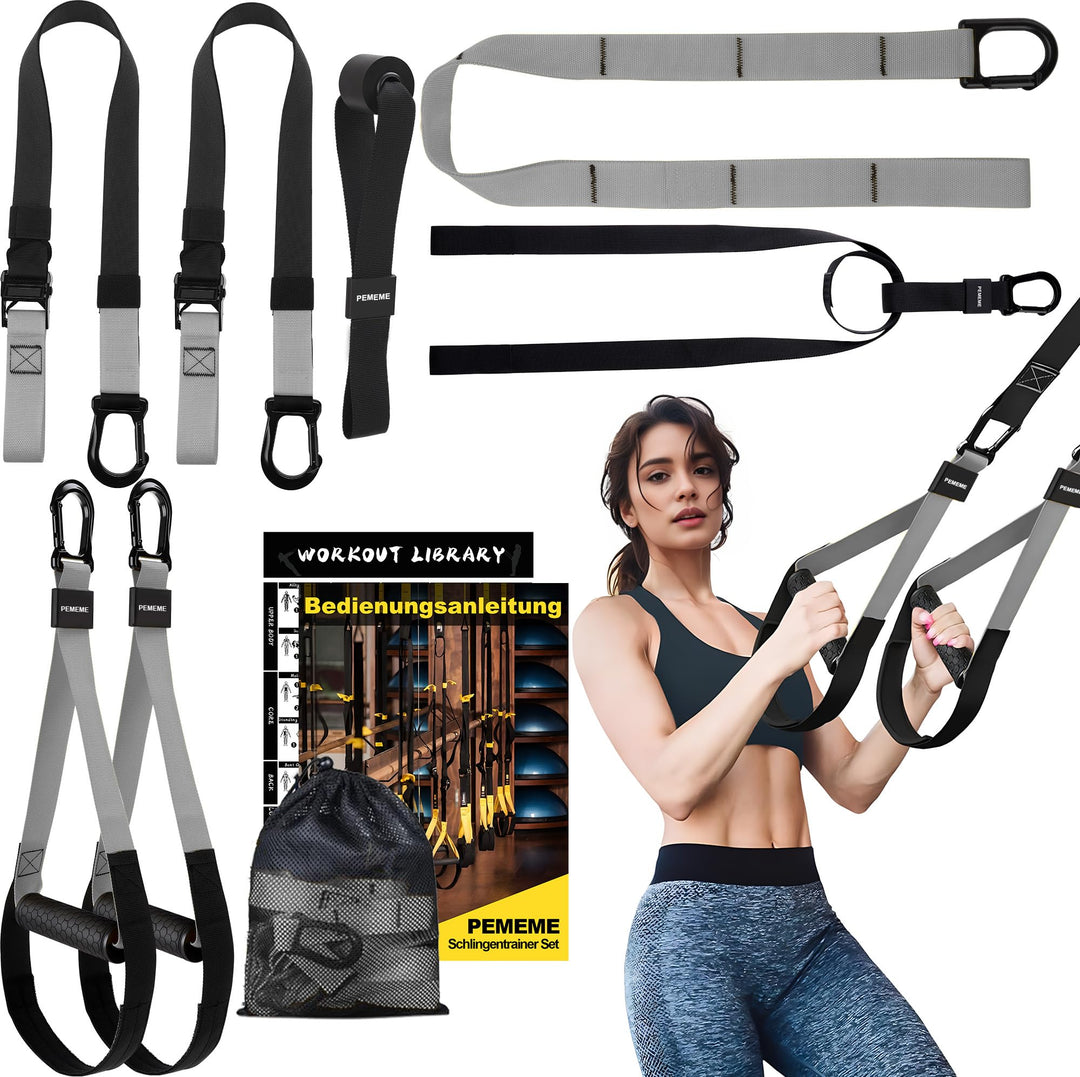 Schlingentrainer für Zuhause, Sling Trainer Set für Ganzkörpertraining mit Türanker, Verstellbaren T