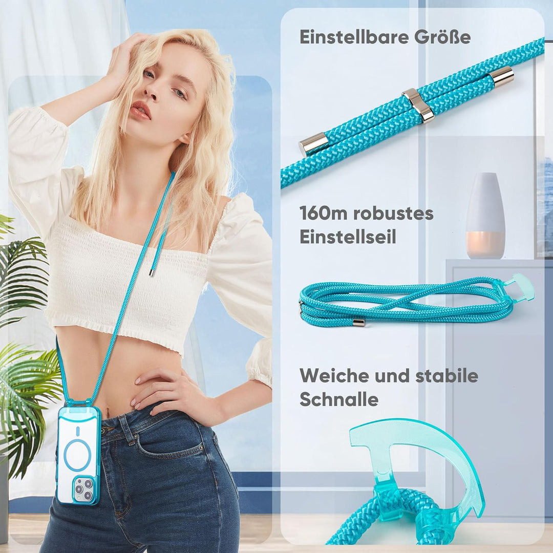 Handyband kompatibel mit iPhone 13 Pro Max, Necklace Hülle mit Bands Handyhülle für zum Umhängen,Mag