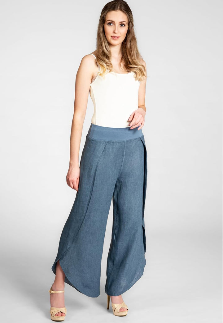 Caspar KHS053 leichte Elegante Damen Leinen Sommerhose 36 Jeans Blau, 36 Jeans Blau