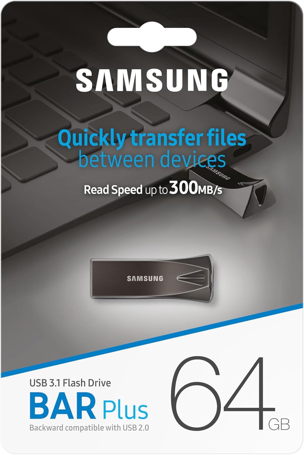 Samsung BAR Plus USB-Stick Typ-A, 64 GB, 200 MB/s Lesen, 30 MB/s Schreiben, Widerstandsfähiger USB 3
