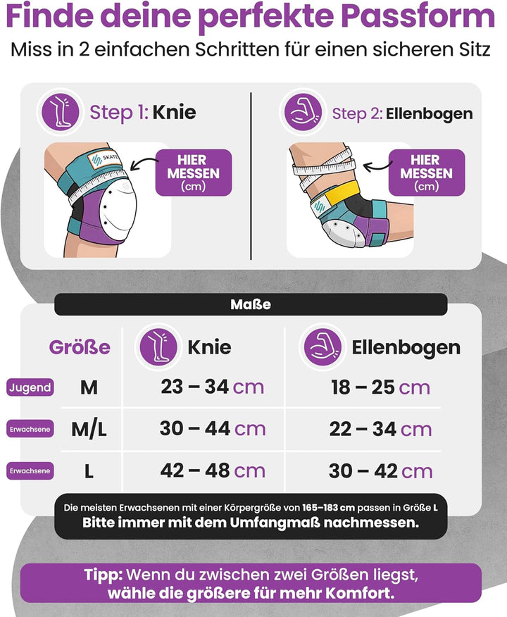SKATEWIZ Inliner Schoner Erwachsene &amp; Jugendliche mit Neopren-Sleeves - Protektoren Inliner Erwachse