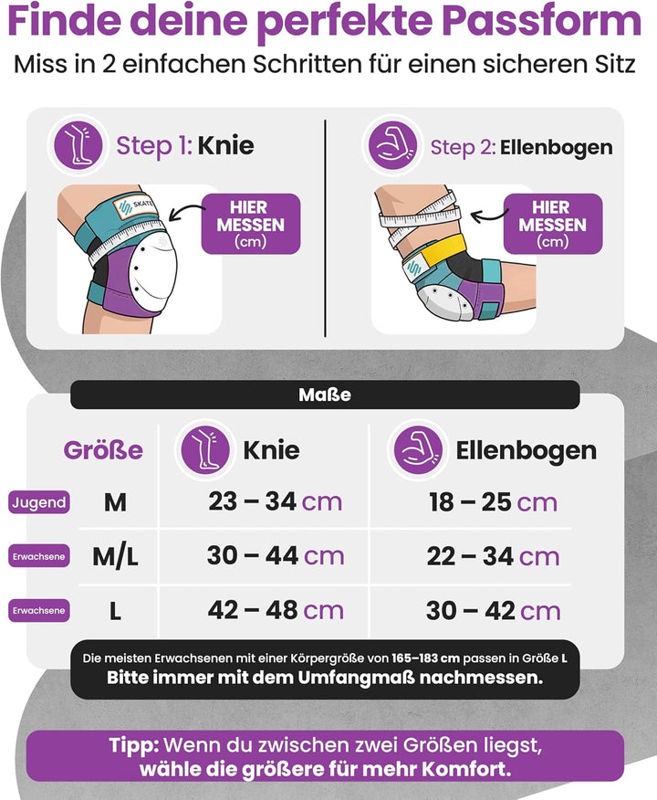 SKATEWIZ Inliner Schoner Erwachsene - Handschoner, knie und ellenbogenschützer - Skateboard Schoner