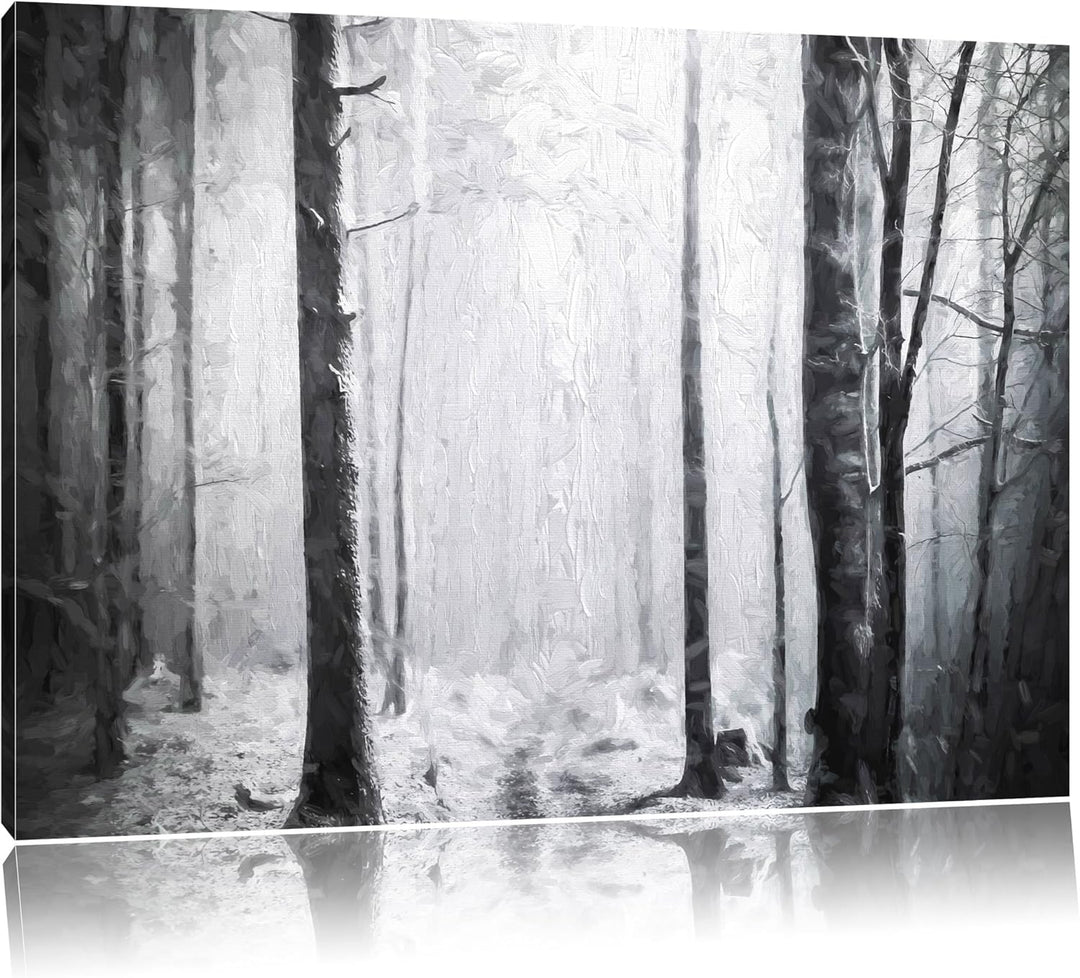 Pixxprint Mystischer Wald Pinsel Effekt, Format: 100x70 auf Leinwand, 100x70