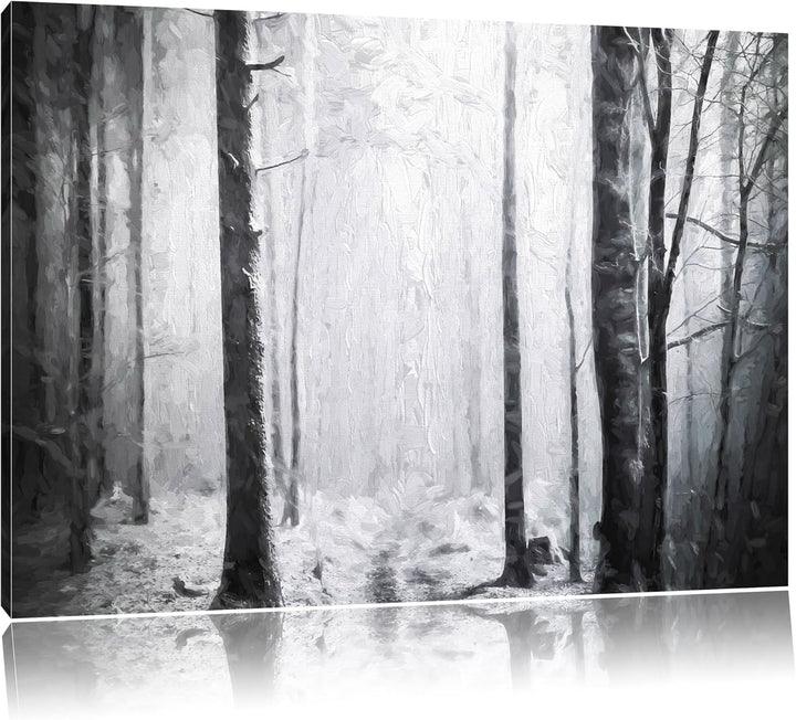 Pixxprint Mystischer Wald Pinsel Effekt, Format: 100x70 auf Leinwand, 100x70