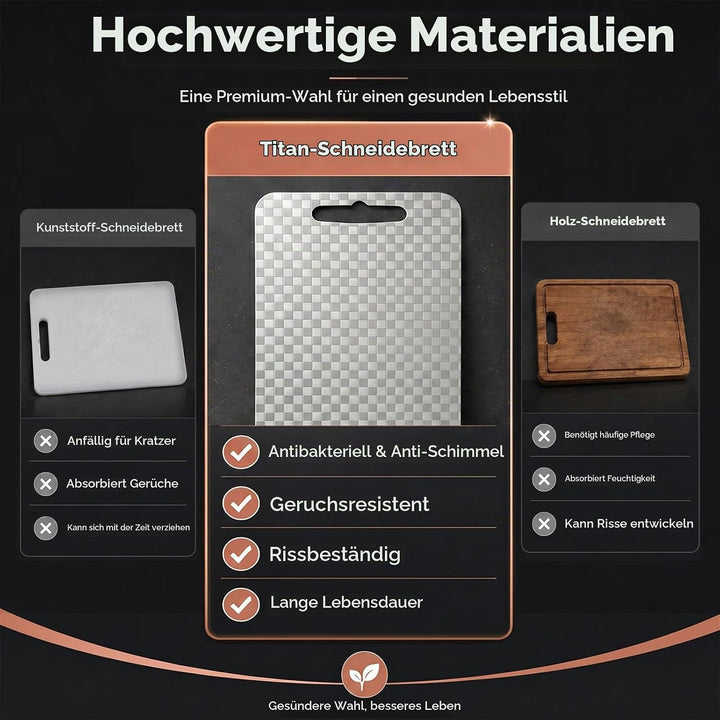 100% Reines Titan Schneidebrett 3er-Set, Beidseitig Nutzbar Kariertes Muster, Lebensmittelechte Küch