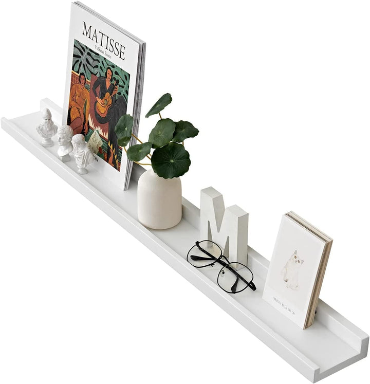 Wandregal Weiss, 100CM Bilderleiste Weiss massives Eichenholz Regal weiss Schweberegal für Fotorahme