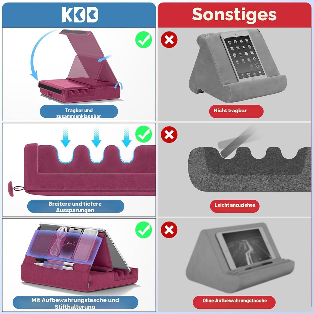 KDD Tablet Halter Kissen, Faltbarer Ipad Ständer für Schoss Bett Schreibtisch - Tablet Weicher Kisse