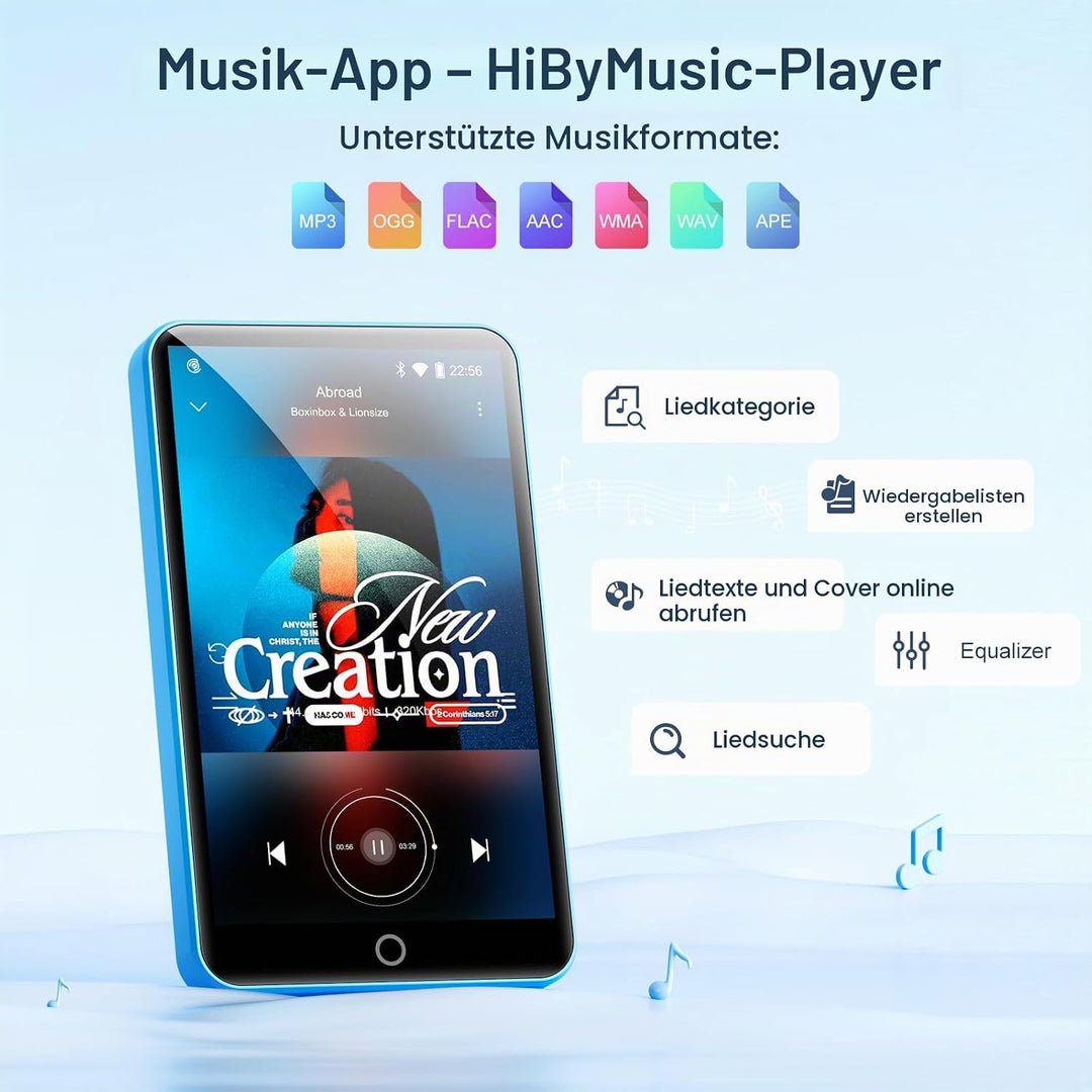 MP3 Player mit Bluetooth und WiFi, Oilsky 80GB 4 Zoll Android 9.0 Mp3, 1080P Touchscreen MP4 Player,