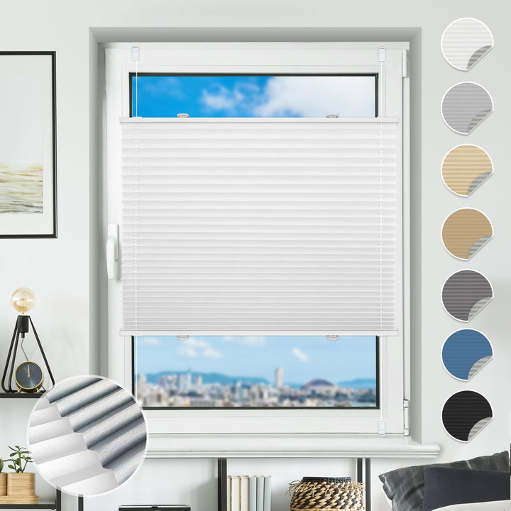 Plissee ohne Bohren Verdunkelung Plissees Klemmfix 35x80cm(BxH) Weiss 100% Blickdicht Verdunklungspl