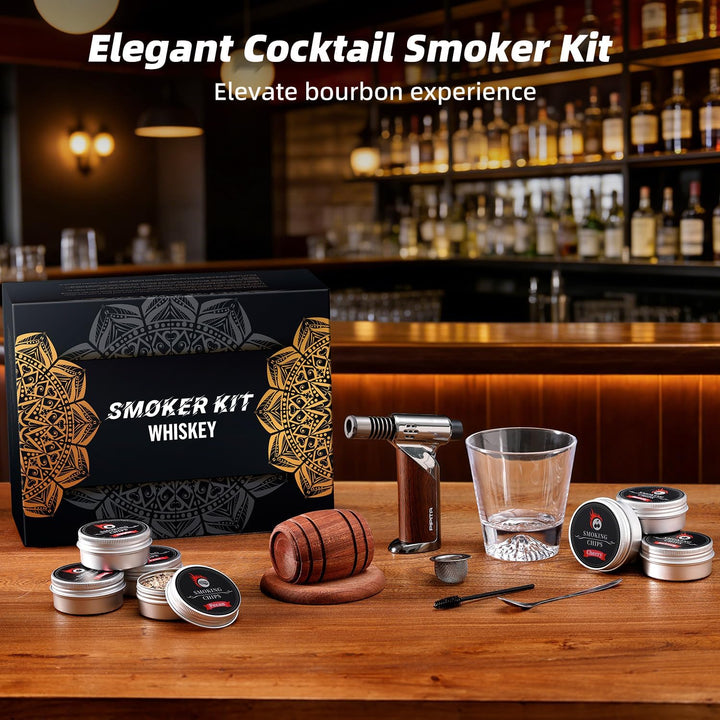 Cocktail-Räucher-Kit mit Fackel, Whisky-Räucher-Set mit 8 Geschmacksrichtungen Räucherholzchips, Alt