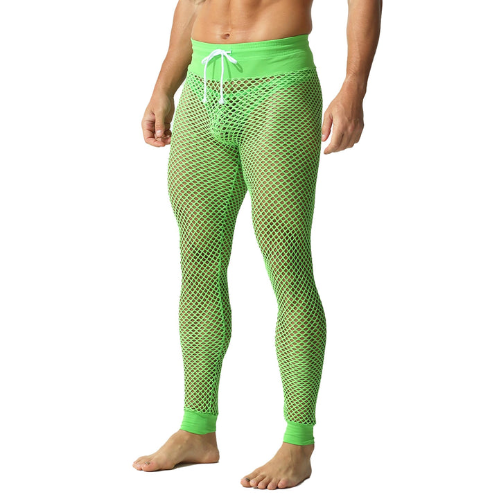 QiaTi Herren Fischnetzhose Mesh durchsichtige Muskelleggings Dehnbare Lange Hose mit Kordelzug M A-g