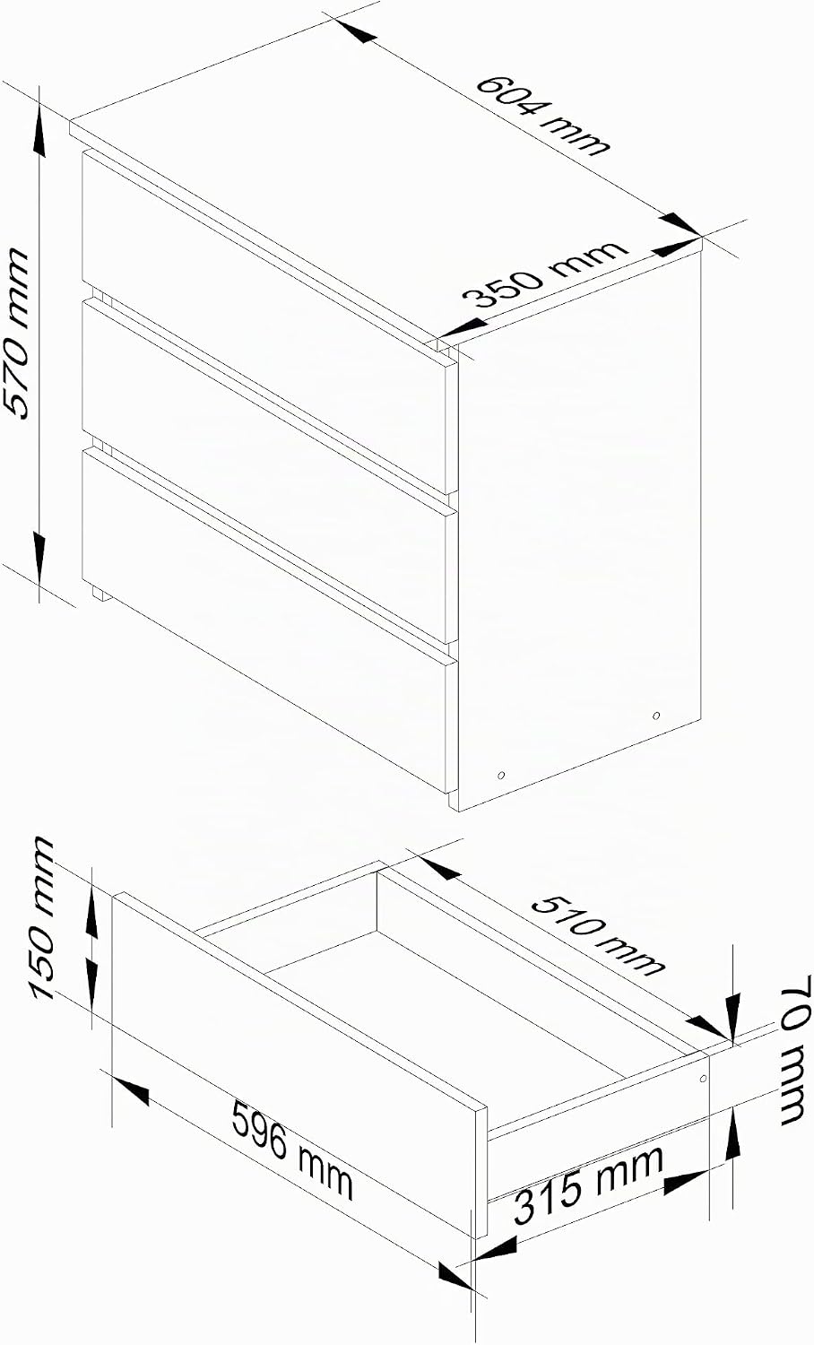 AKORD Kommode Set Schubladen Komodenschrank Sideboard| für das Wohnzimmer Schlafzimmer Wohnzimmersch