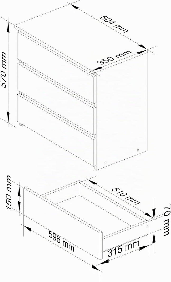 AKORD Kommode Set Schubladen Komodenschrank Sideboard| für das Wohnzimmer Schlafzimmer Wohnzimmersch