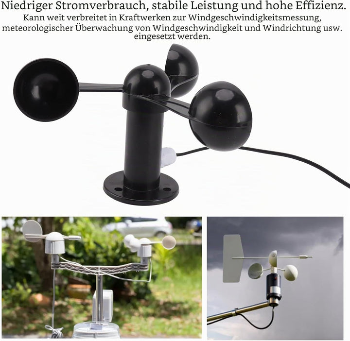 Qcwwy 3-Tassen-Windsensor-ABS-Windgeschwindigkeitsdetektor mit 8 M Wasserdichtem Kabel, Störungsfrei