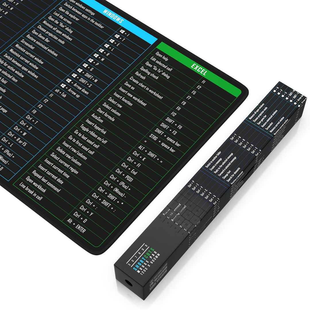 TITANWOLF - XXL Speed Gaming Mauspad 1200 x 600mm - Excel Windows Outlook Word Shortcut Tastenkürzel