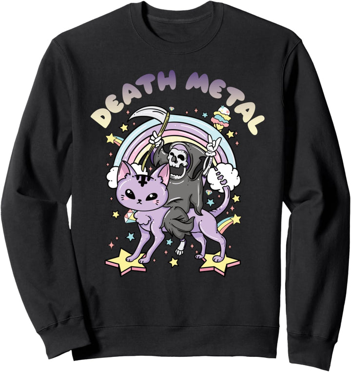 Death Metal Sensenmann reitet eine Katze Pastell Regenbogen Sweatshirt