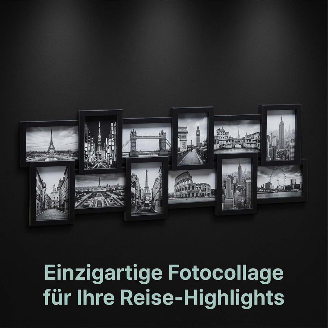Relaxdays Bilderrahmen Collage, Bildergalerie für 12 Bilder, Fotorahmen XL zum Aufhängen, mehrere Fo