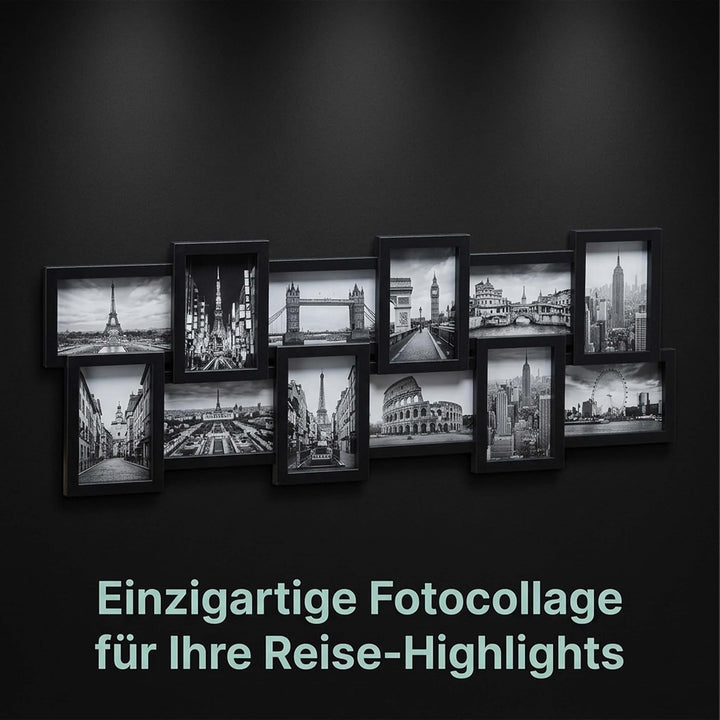 Relaxdays Bilderrahmen Collage, Bildergalerie für 12 Bilder, Fotorahmen XL zum Aufhängen, mehrere Fo
