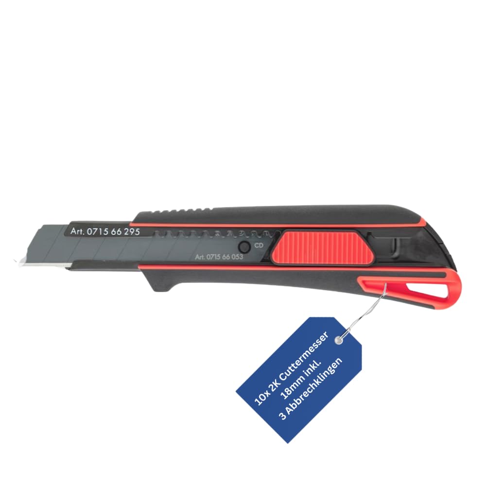 Würth 10er Pack 2K Cuttermesser 18mm inkl. 3 Abbrechklingen extrem scharf schwarz 071566295 Teppeich