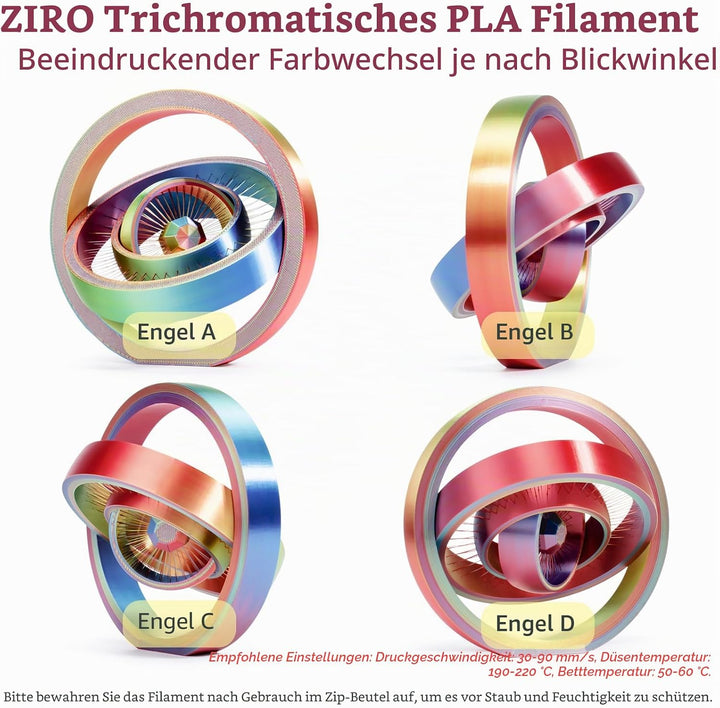 ZIRO PLA Filament Dreifach Farbe Coextrusion Silk 3D Drucker Filament 1.75mm für 3D-Drucker & 3D-Sti