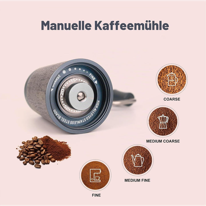 manuelle Kaffeebohnenmühle, professionelle kleine kaffeemühle manuell, mit 90 einstellbaren Einstell