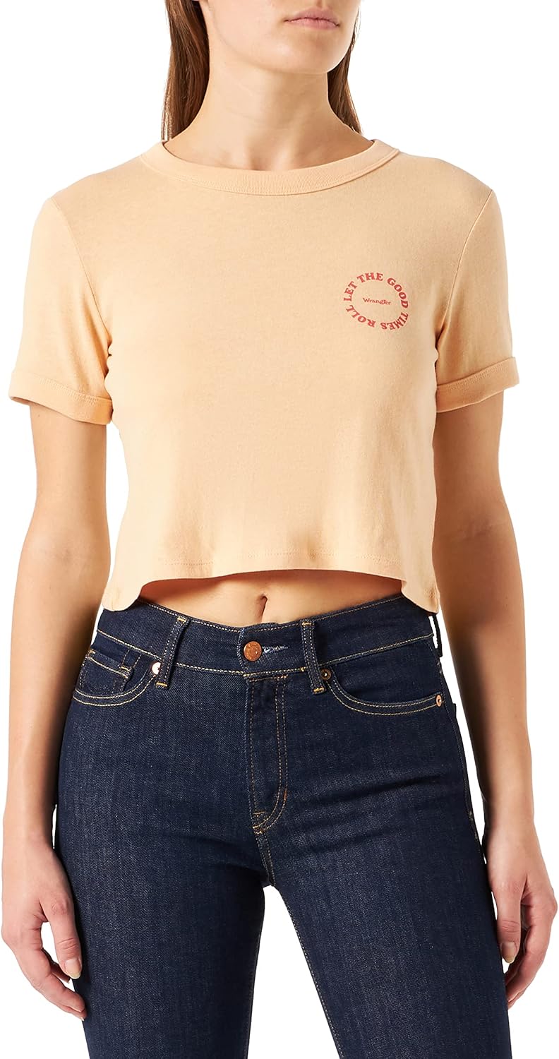 Wrangler Damen Baby Crop Tee T-Shirt M Apricot Ice, M Apricot Ice
